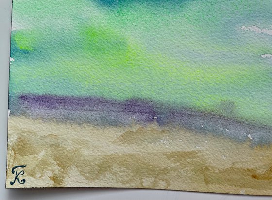Beach Wall Art, Ocean Painting, Sea Original Watercolor Painting, Greece Landscape Art