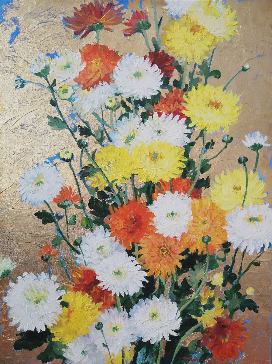 Impressionistic Botanical Acrylic Painting By Anna Silabrama, 24 X 31, Autumn Mood, Original Artwork