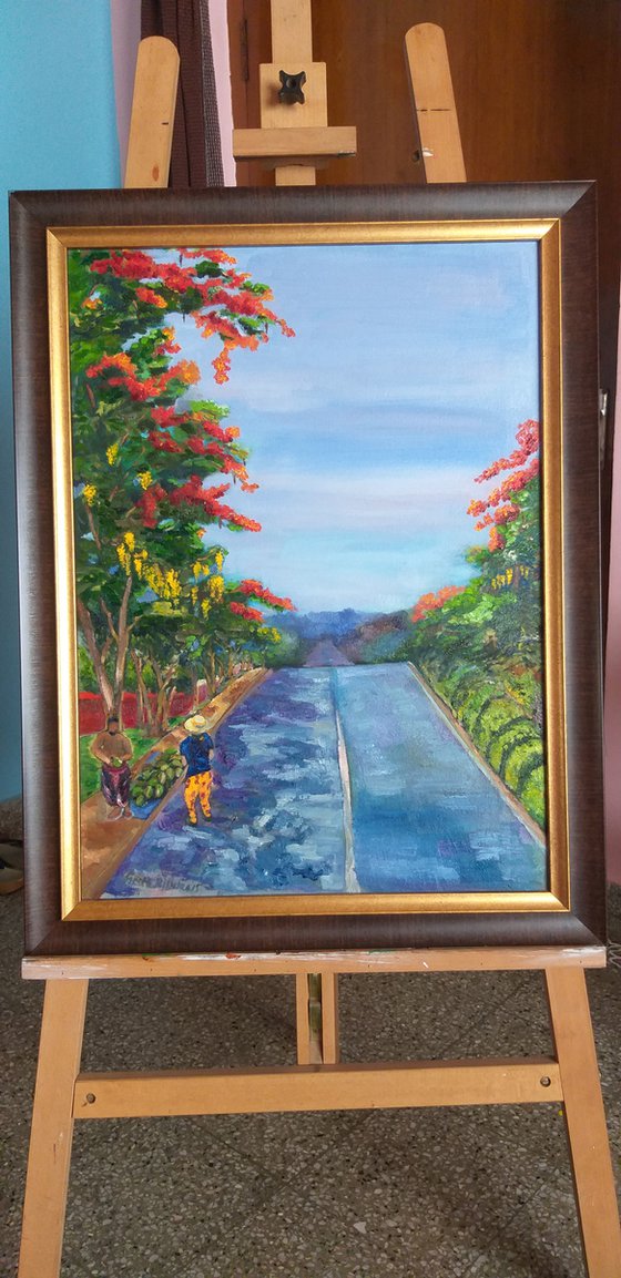 Street in Summer, India, oil painting