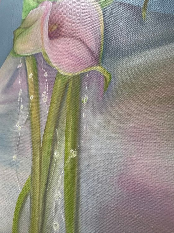 With calla lilies
