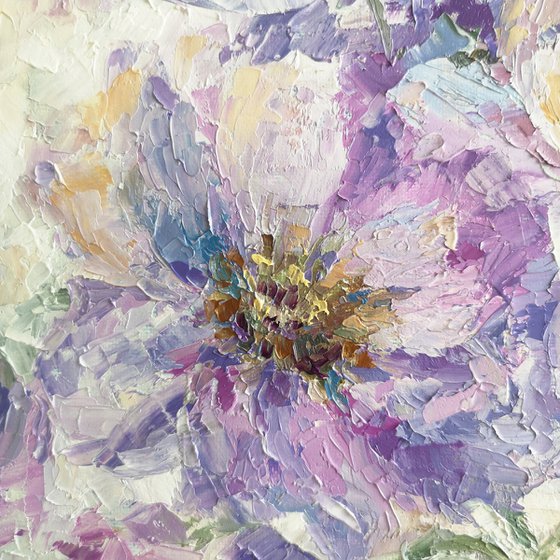 Flowers in pastel colors. Light lilac impressionist flowers