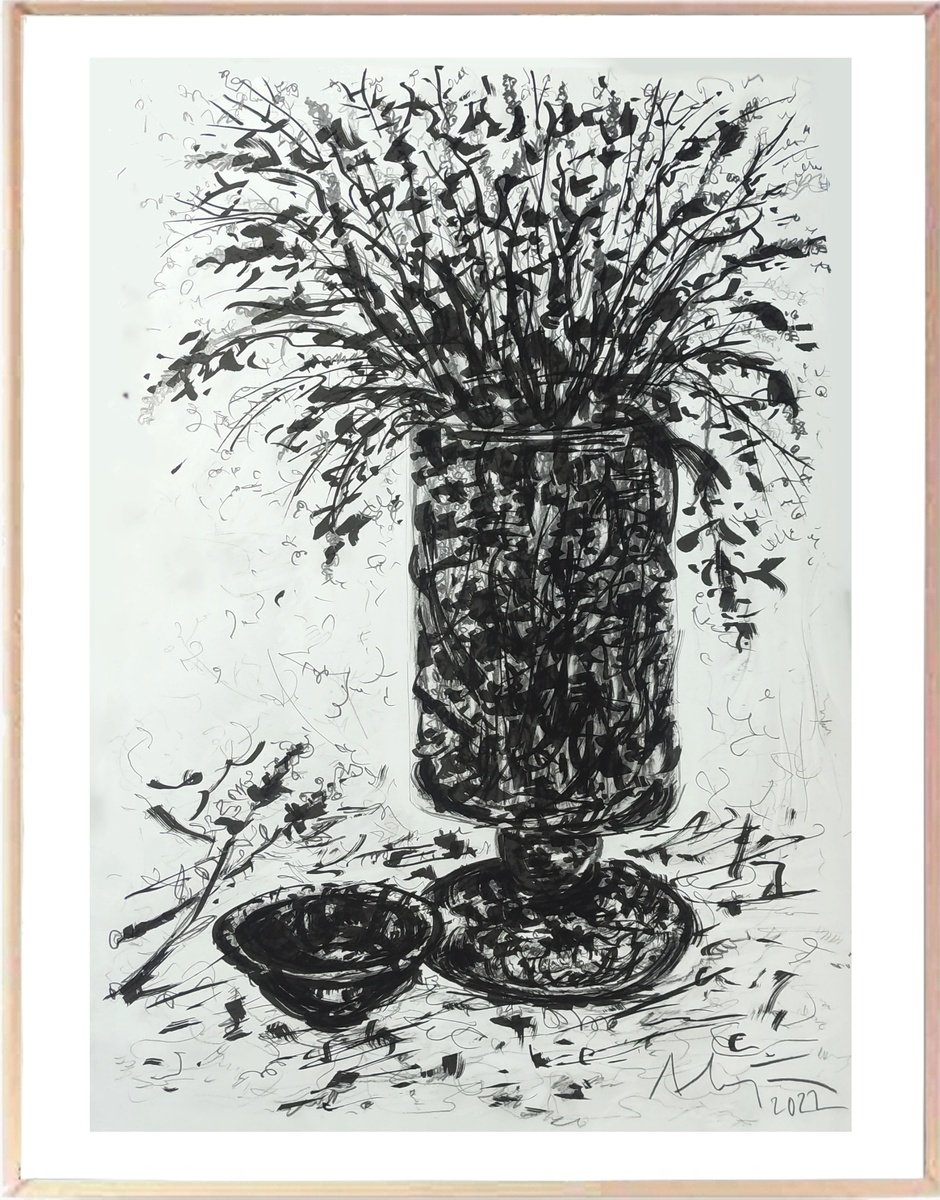 Expressive Drawing , Vase And Bowl By Alejos, 17 X 23, Artwork For Sale On Artfinder