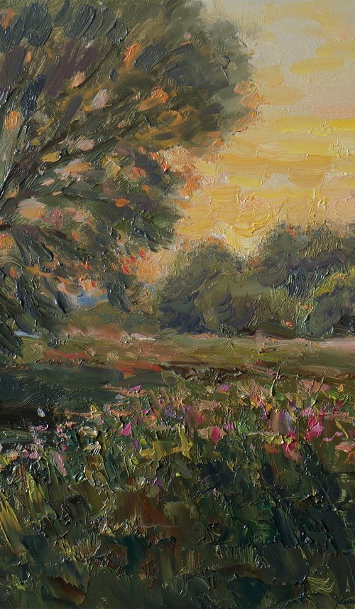 Sunset - summer landscape painting by Nikolay Dmitriev