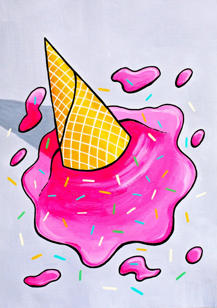 ’Oops!’ Dropped Ice Cream Pop Art Painting on Paper by Ian Viggars