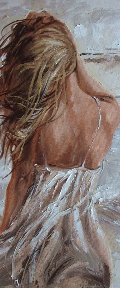 " SUMMER BREEZE ... " SEA original painting palette knife GIFT MODERN URBAN ART OFFICE ART DECOR HOME DECOR GIFT IDEA by Monika Luniak