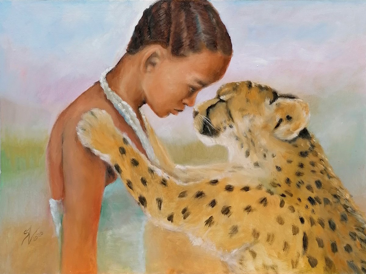 Impressionistic Portrait Oil Painting By Susana Z. Harris, 16 X 12", My Cheetah, Original Artwork
