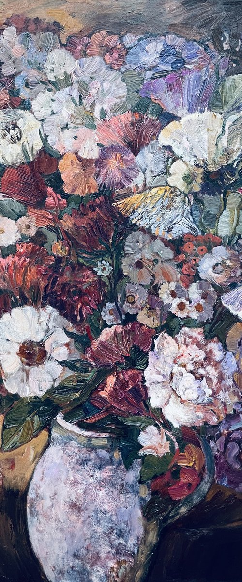 A lush bouquet in a pink vase by Nadezda Stupina