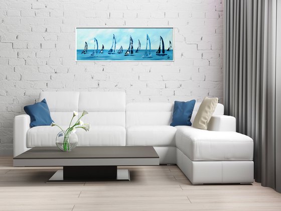 On Water - acrylic abstract painting sailboat painting framed canvas wall art