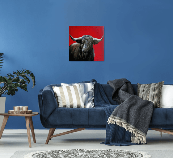 Brave bull on red