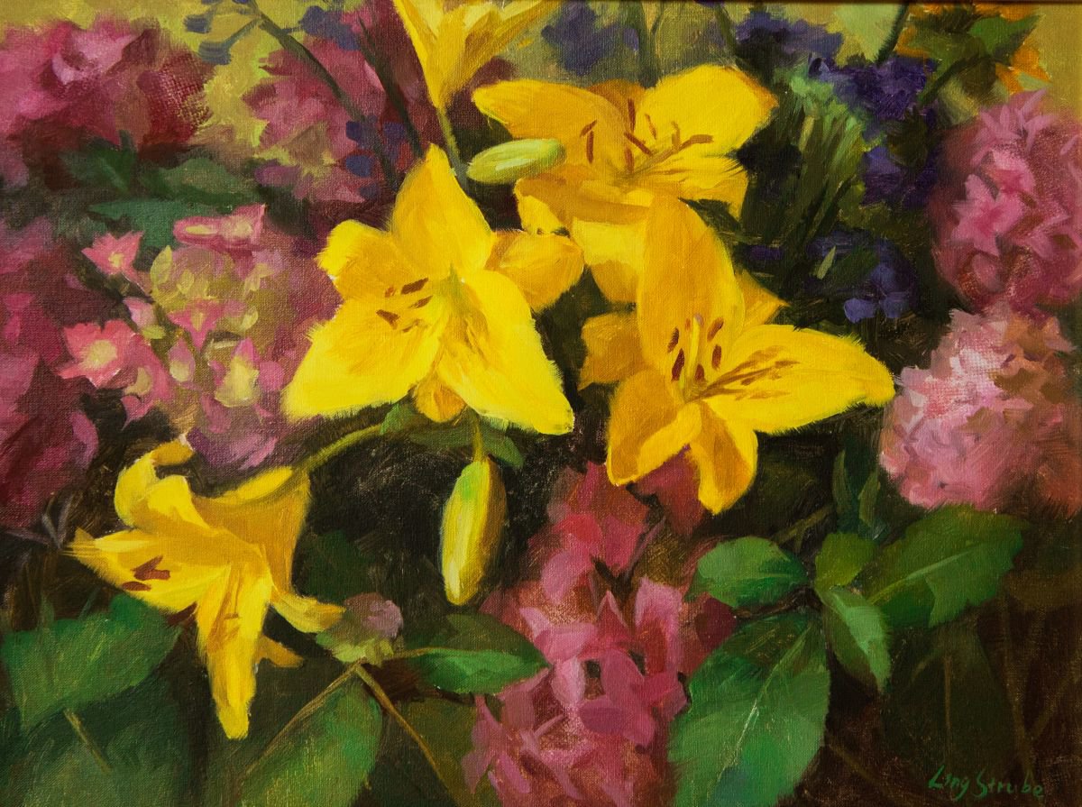 Yellow Lilies (Framed) by Ling Strube