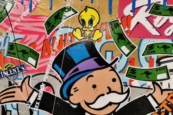 Monopoly Man - Free Money 120cm x 120cm Monopoly Man Texture Urban Pop Art