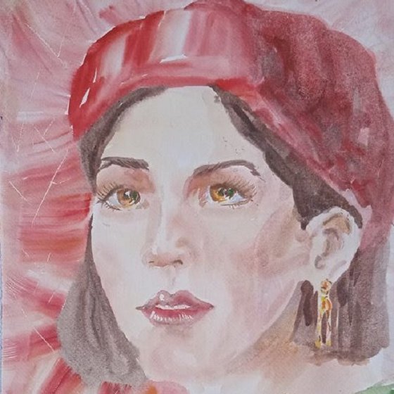 Red style woman with beretik