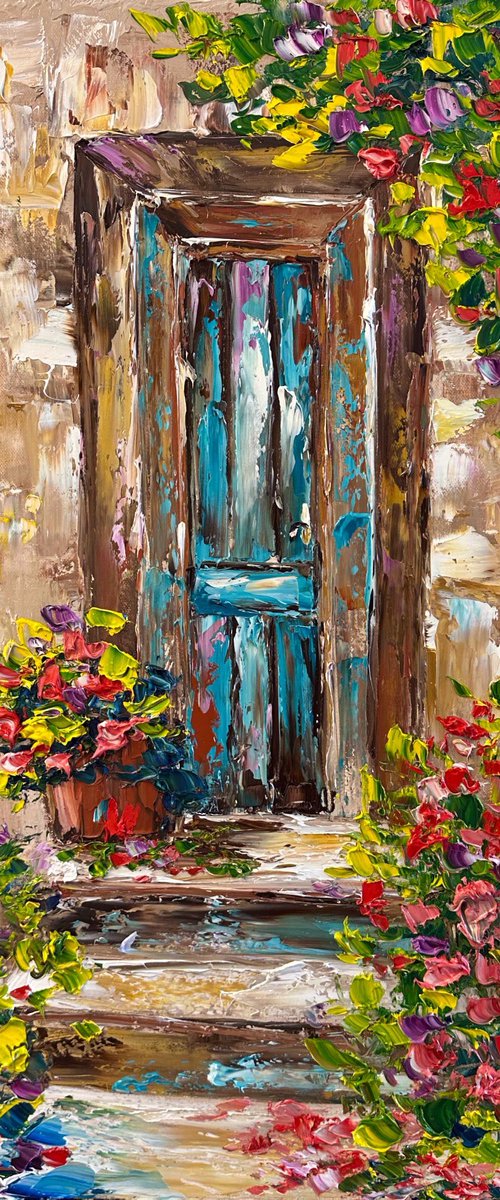 Old door with flowers by Oksana Fedorova