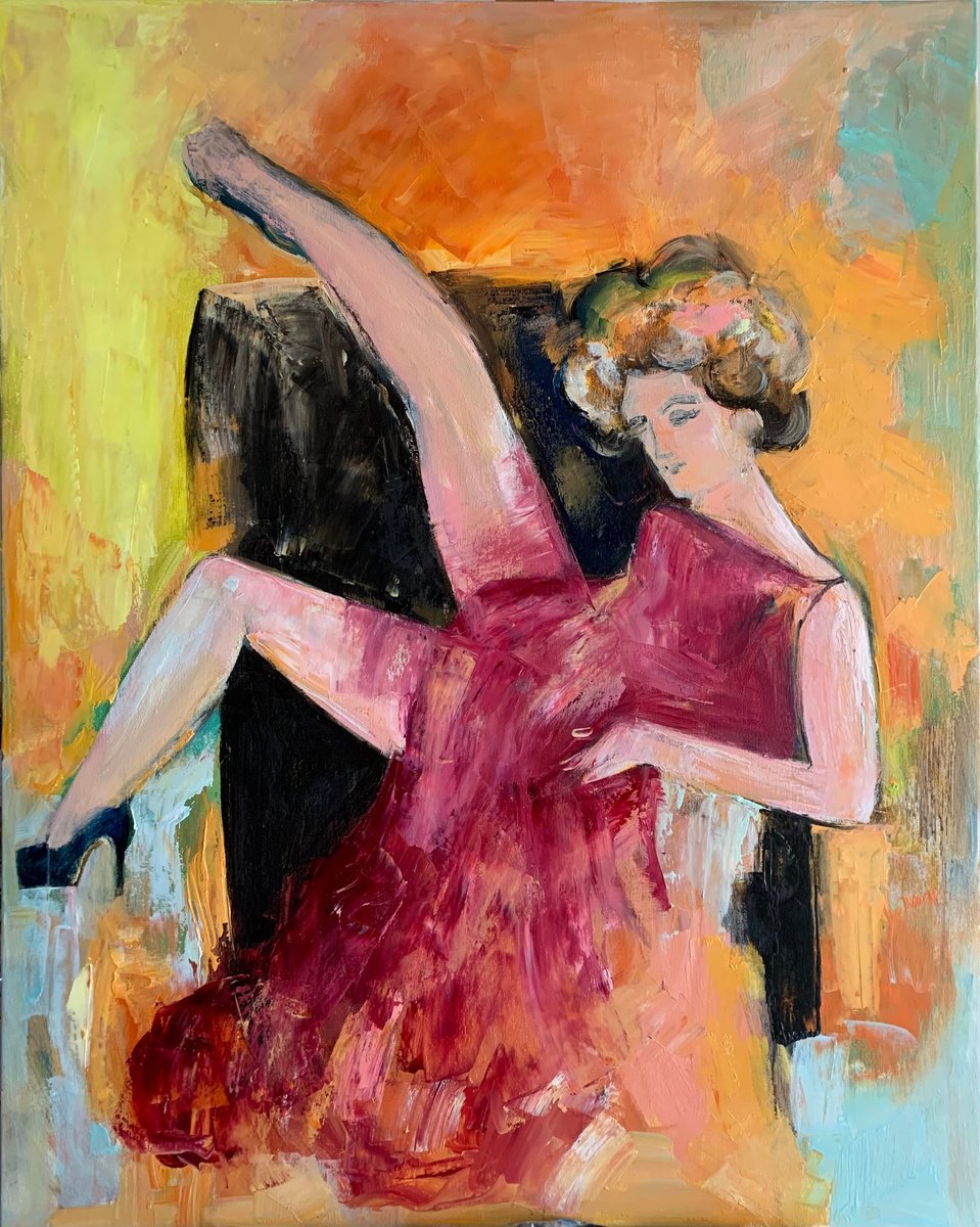 Impressionistic Portrait Oil Painting By Olga Pascari, 31 X 39", Woman Sitting On The Armchair, Original Artwork