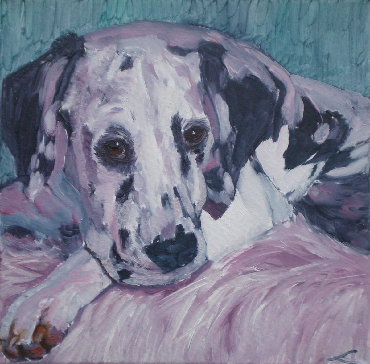 Impressionistic Animal Oil Painting By Elena Sokolova, 12 X 12, Dog 2, Original Artwork