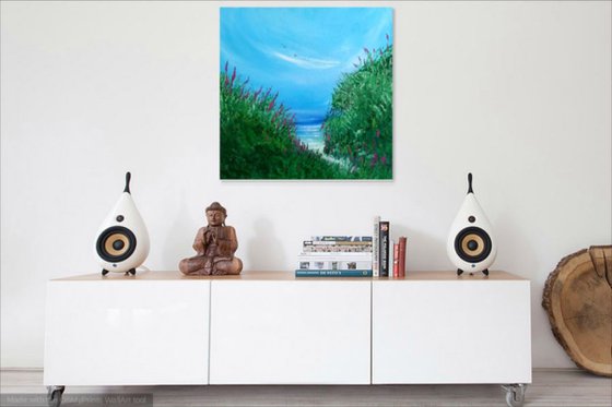 An Afternoon Stroll to the Beach - Landscape, Cornwall, Modern Art Office Decor Home