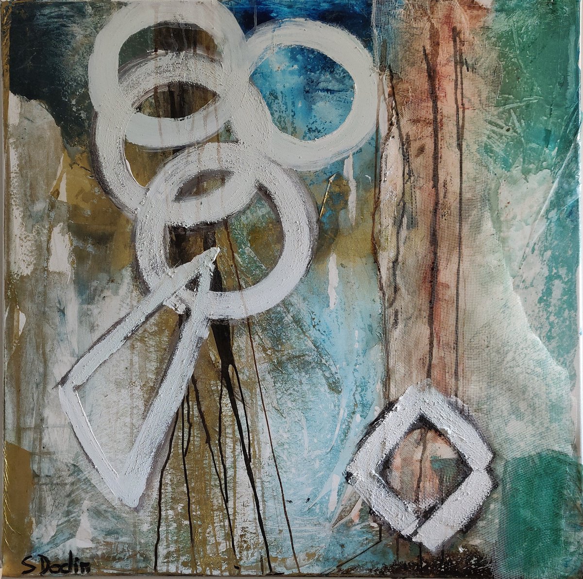 Abstract Acrylic Painting By Sylvie Dodin, 39 X 39", Circles, Original Artwork