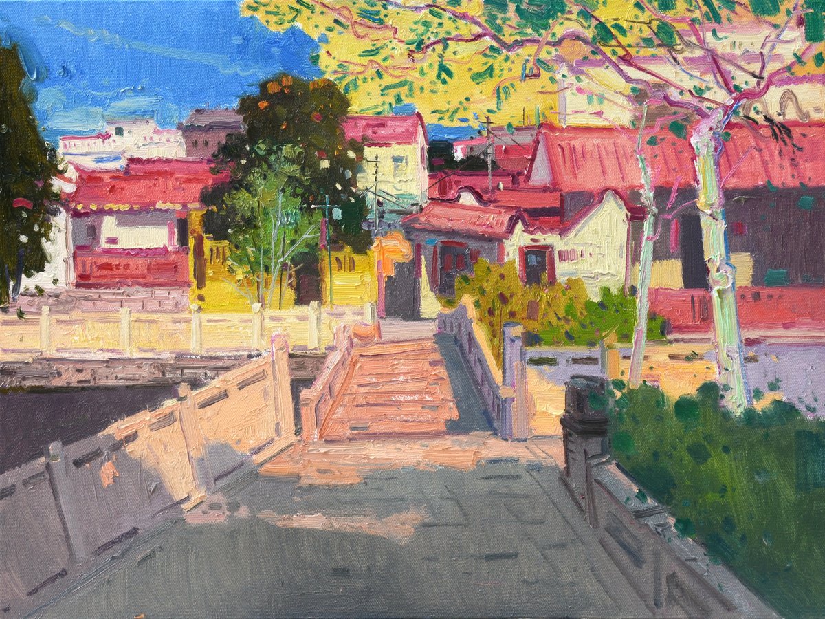 Impressionistic Landscape Oil Painting By Jianzhe Chon, 31 X 24, Spring In Chinese Yard 214, Original Artwork