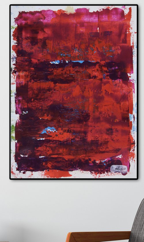 Dreams in purple and red | Abstract painting on paper by Nestor Toro