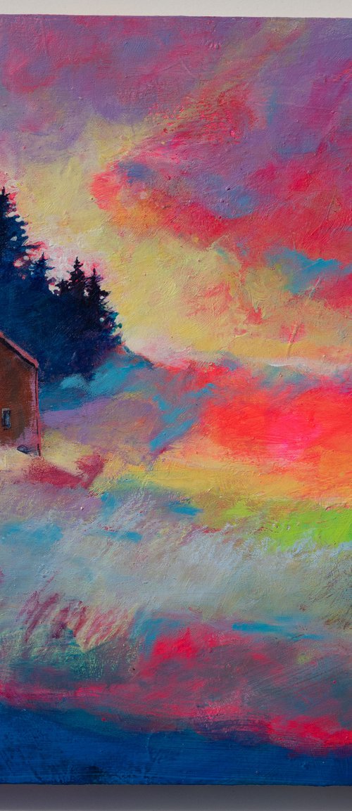 Tucked Away 10x10" Colorful Abstract Country Landscape Painting by Kerri McCabe