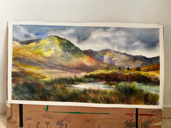 Watercolors hills of Scotland