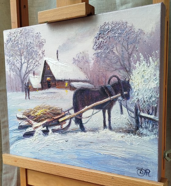 Winter landscape with horse