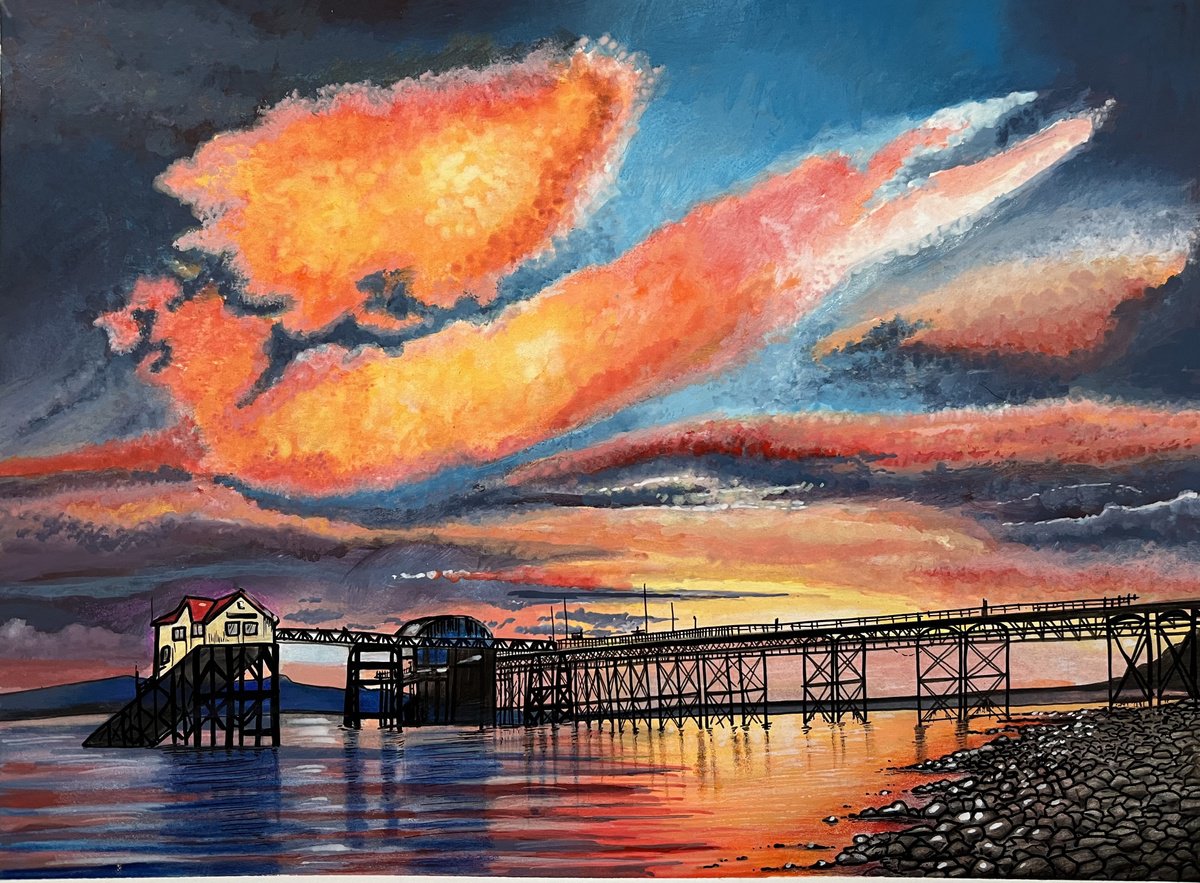 Illustrative Painting , Mumbles Pier By Karen Elaine Evans, 17 X 12, Artwork For Sale On Artfinder