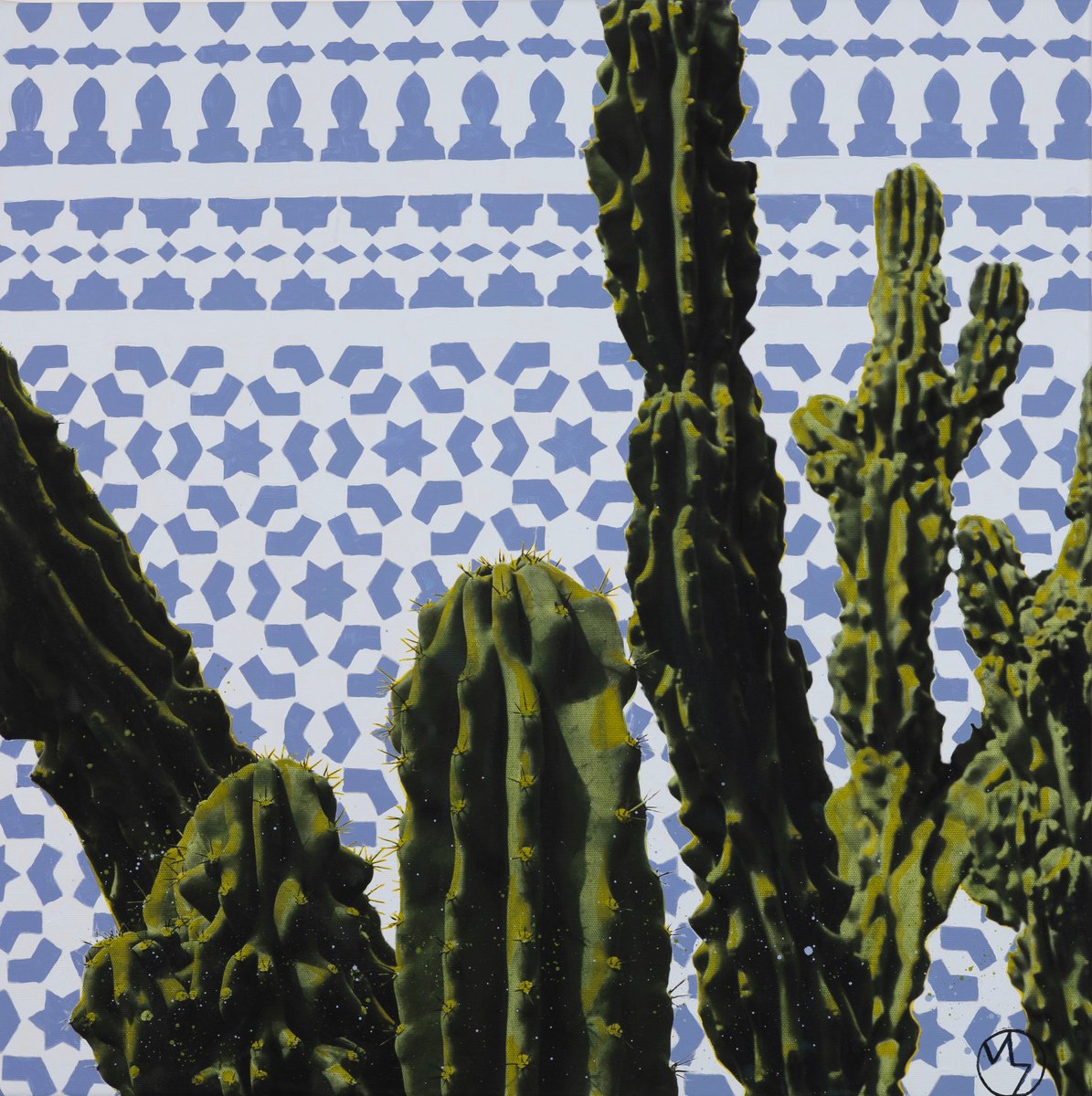 Urban And Pop Botanical Painting By Maria Al Zoubi, 25 X 25", Verdant Glow, Original Artwork