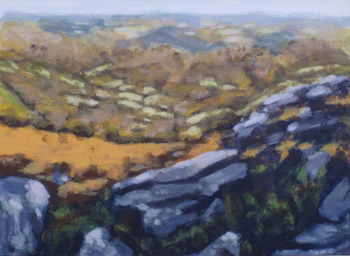 Impressionistic Landscape Acrylic Painting By Hugo Lines, 12 X 9, Looking Out From Hound Tor No1, Original Artwork