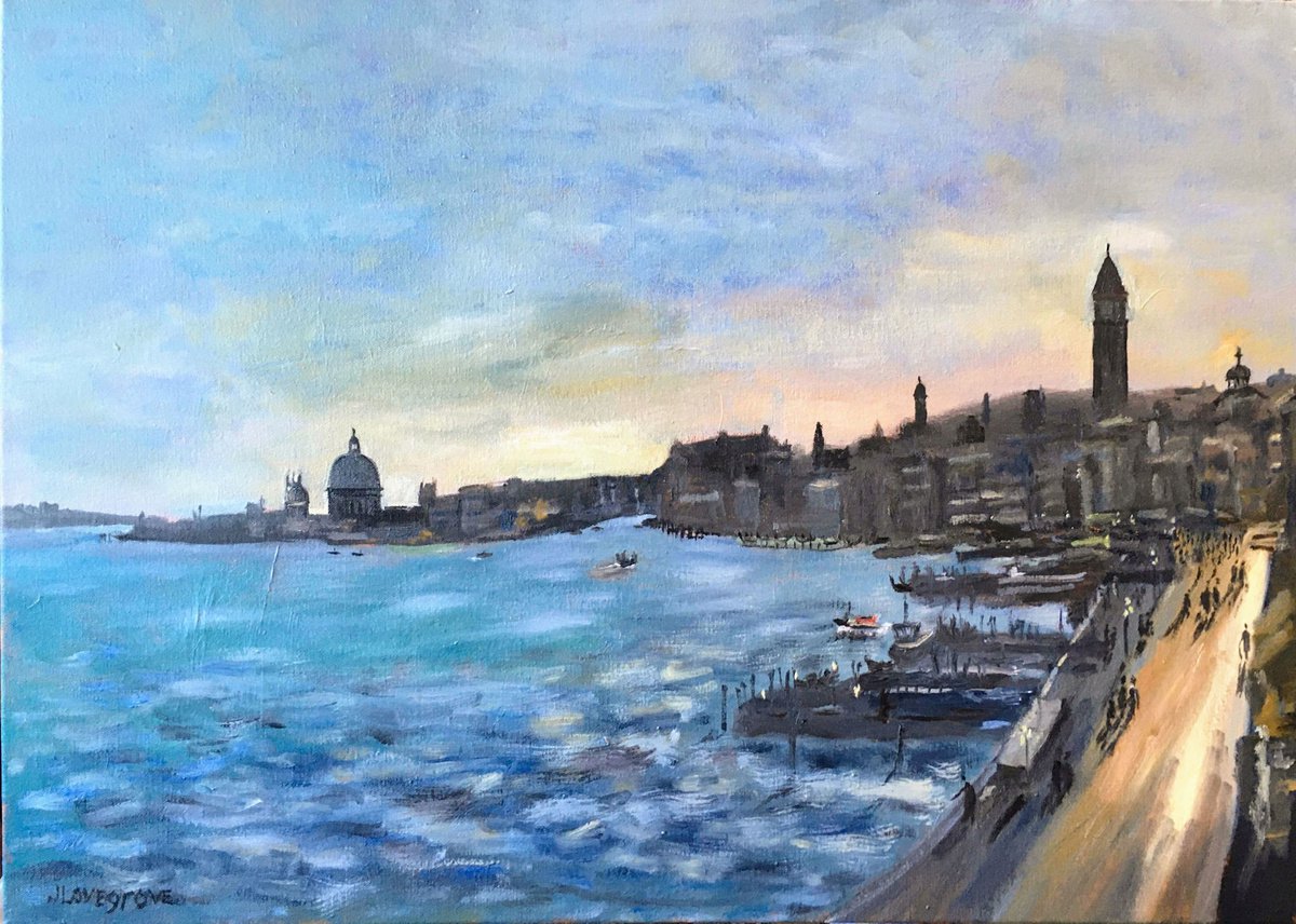 Afternoon sun Venice - a large original oil painting by Julian Lovegrove Art