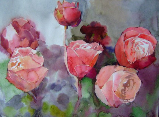 Roses, watercolor painting 37x50 cm