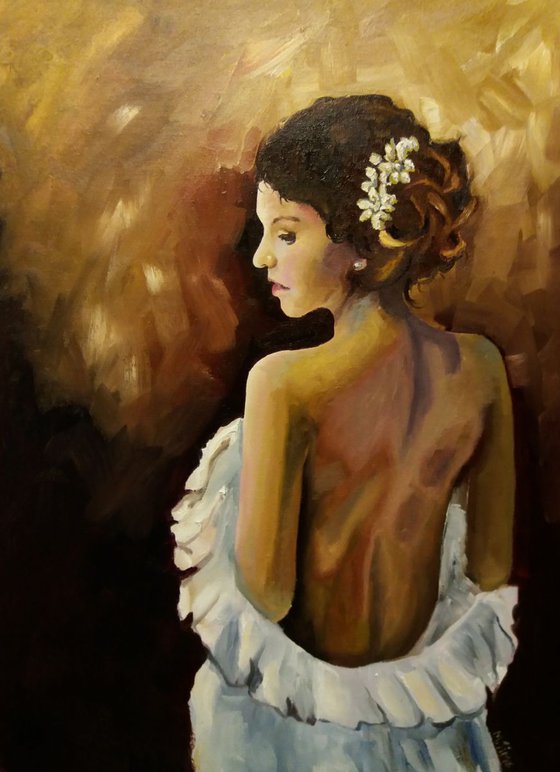 Light up my life- A figurative painting of a woman by Marjory Sime