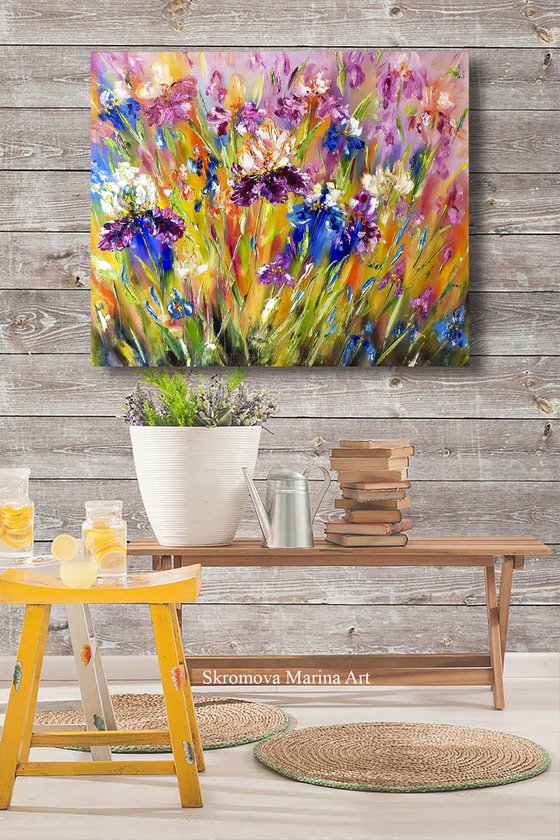 MESSENGERS OF BRIGHTNESS - Irises. Rainbow flower. Juicy colors. Flower meadow. Summer. Good mood. 3d flowers. Texture.