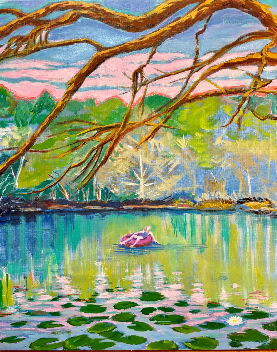 Expressive Landscape Oil Painting By Susan Stewart, 24 X 30", "Floating 2", Original Artwork