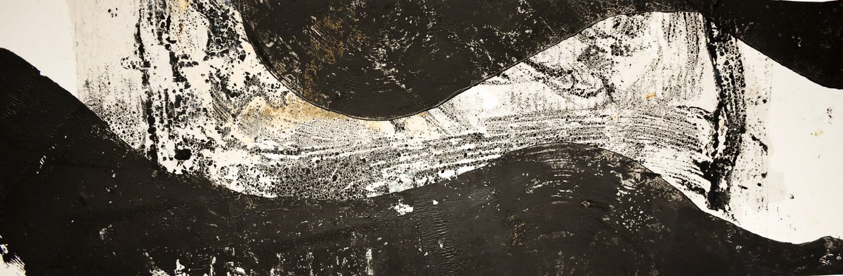 Abstract Landscape Oil Painting By Elizabeth Anne Fox, 24 X 8, Black River 4, Original Artwork