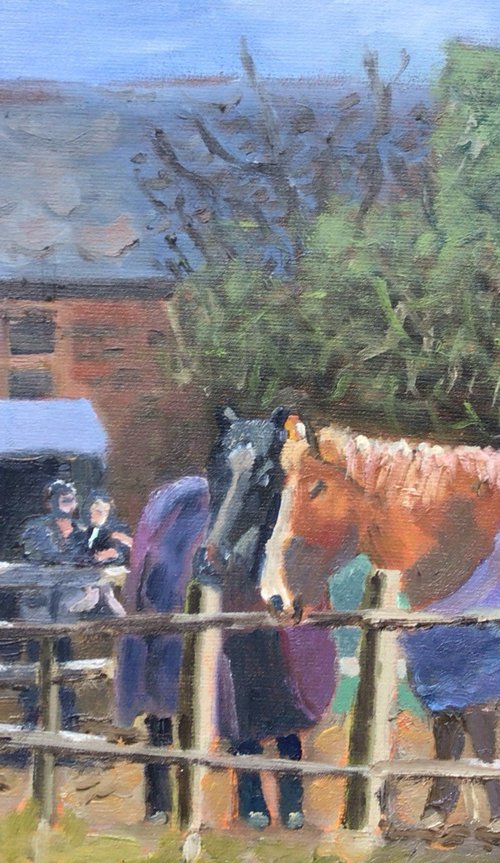 Horses at Laddingford painting by Julian Lovegrove Art