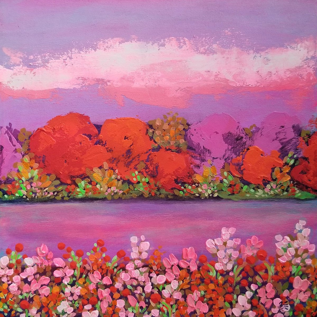 Impressionistic Landscape Acrylic Painting By Karen Rieger, 12 X 12", Evening Sang To Me, Original Artwork