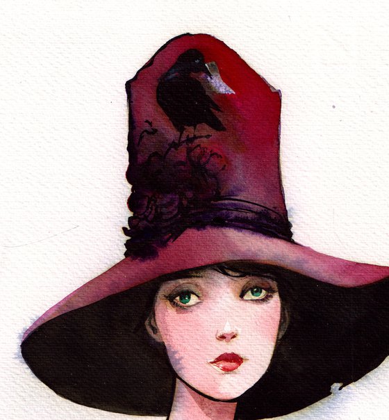 Girl in purple raven hat