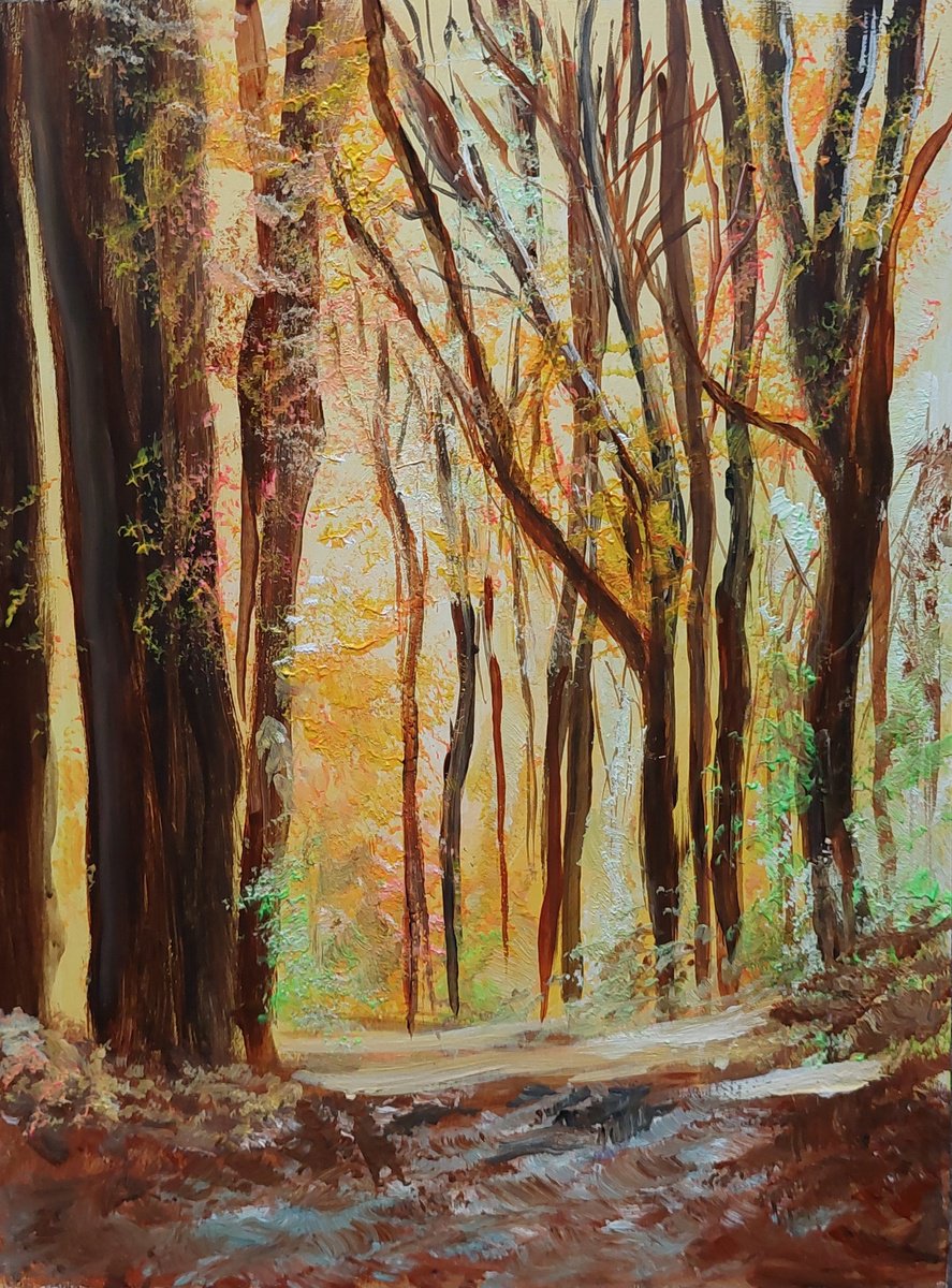 Impressionistic Botanical Acrylic Painting By Els Driesen, 12 X 16, Autumn Leaves, Original Artwork