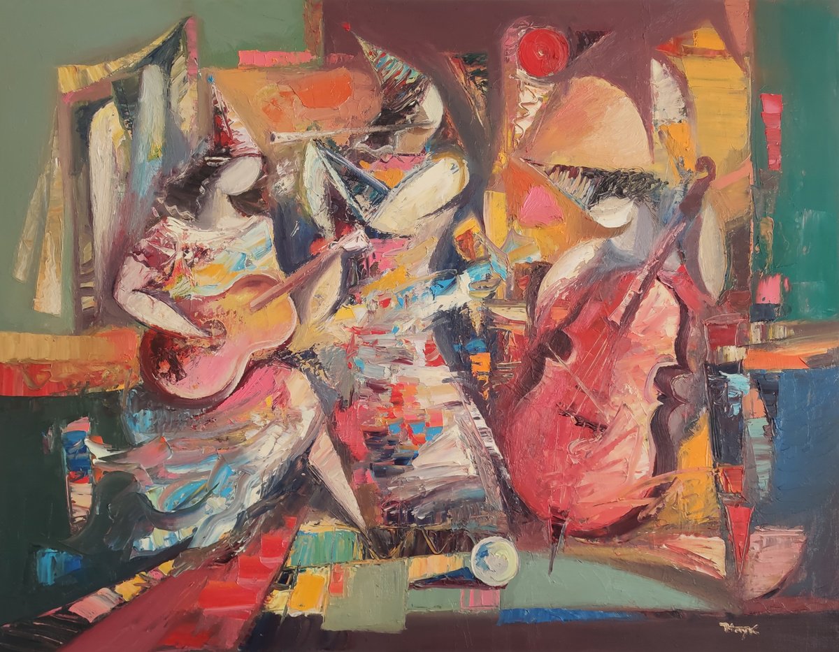 Jazz band (90x70cm, oil/canvas, abstract art, ready to hang) by Hayk Miqayelyan