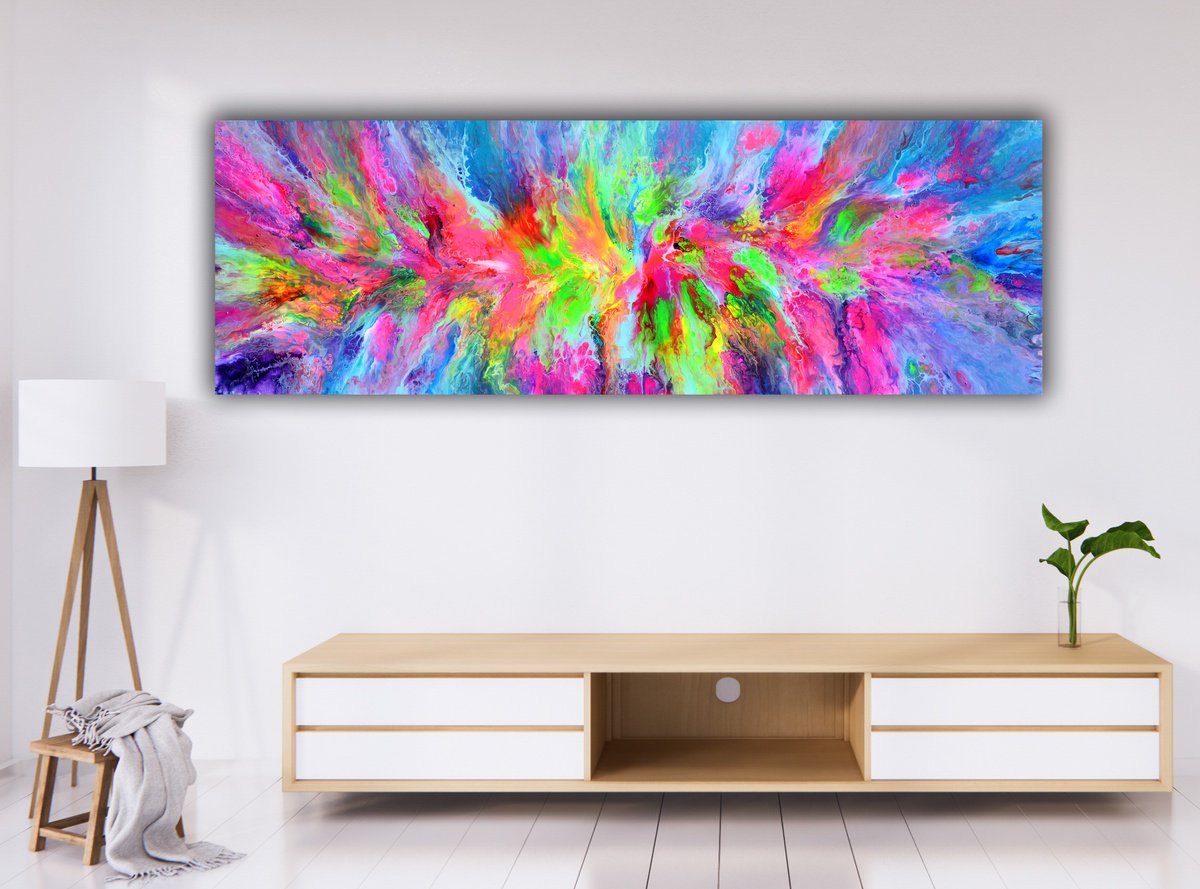Organic Abstract Acrylic Painting By Soos Tiberiu, 47 X 16", Flowing Energy 39, Original Artwork