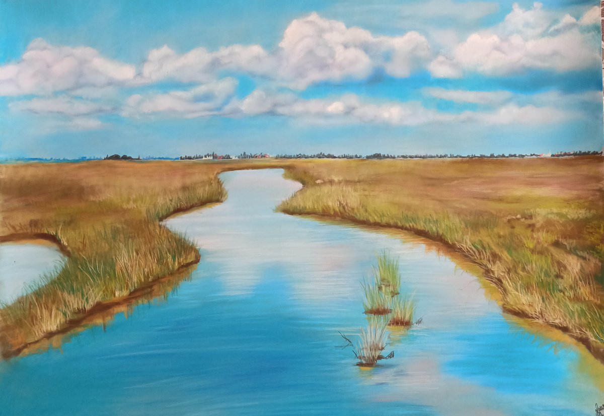 Photorealistic Landscape Pastel Drawing By Laura Muolo, 28 X 20", Landscape Study #3, Original Artwork