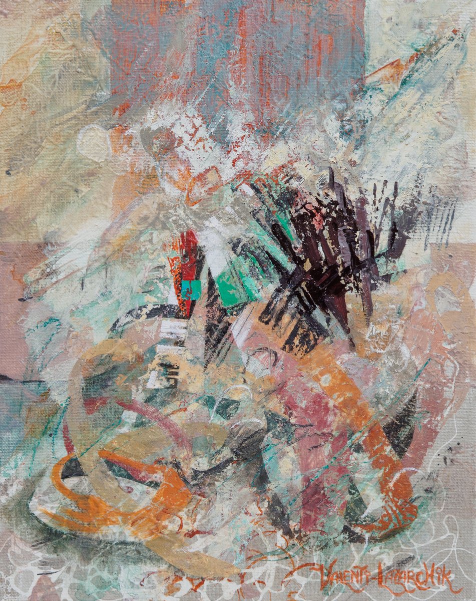 Organic Abstract Painting By Gina Valenti-Lazarchik, 11 X 14, Thinking Out Loud #2, Original Artwork