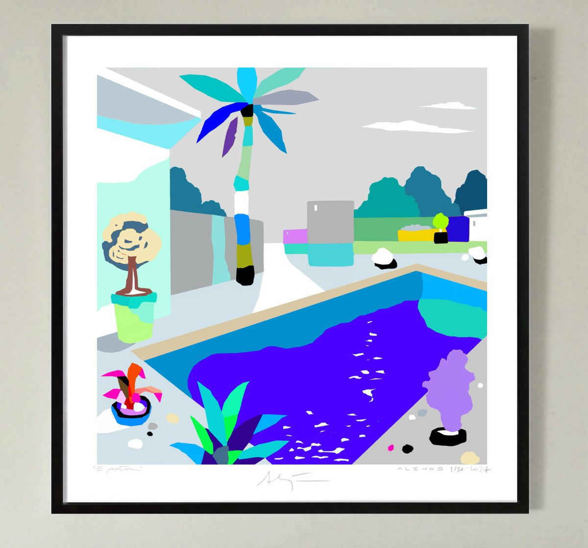 Impressionistic Landscape Giclee Print By Alejos, 17 X 17, A House With A Pool, Original Artwork