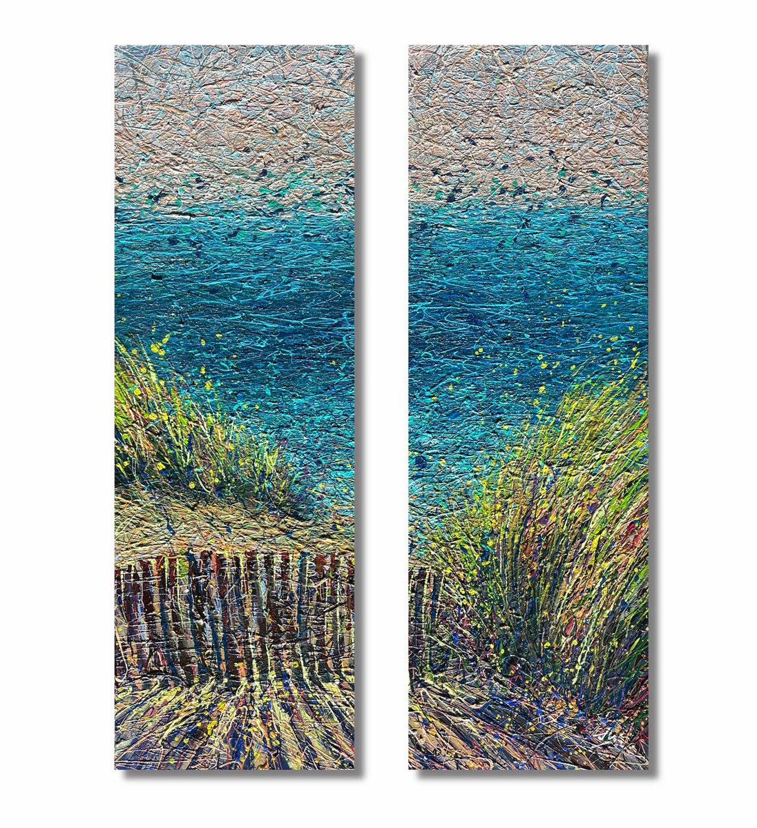 Impressionistic Landscape Acrylic Painting By Nadiia Antoniuk, 31 X 47", Salt & Stillness - Diptych, Original Artwork