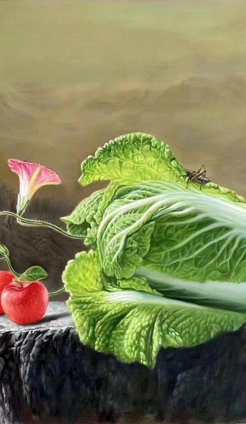 Still life:cabbage and floral by Kunlong Wang