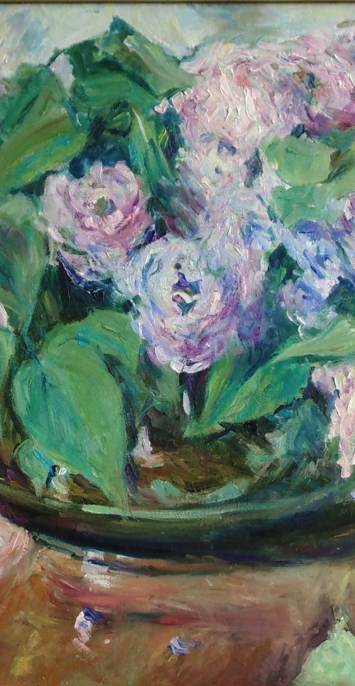 Lilacs in a pot-bellied vase. by Alexander Shvyrkov