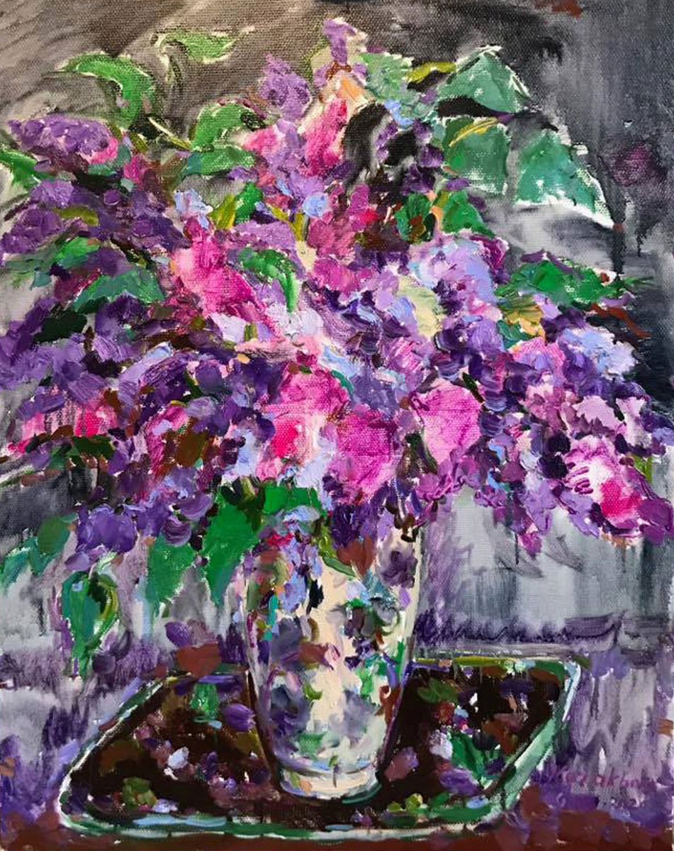 LILAC BOUQUET - Still Life with Lilac - Floral Art - Oil Painting - Gift Art - Beautiful S... by Karakhan