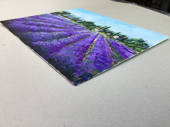 Lavender field. Acrylic painting. Original art. Provence landscape. Flower landscape.