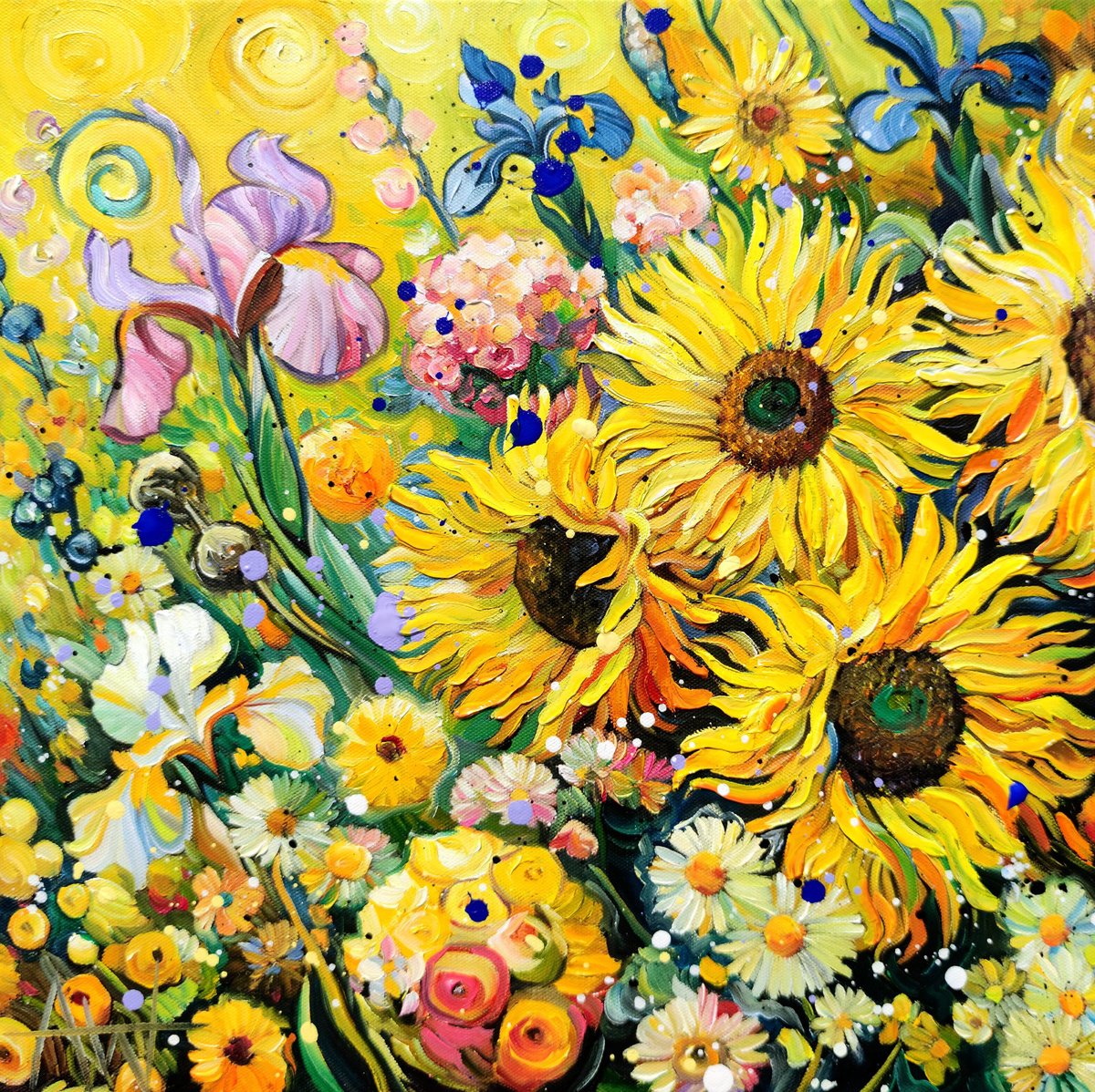 Sunflower Jamboree By Angie Wright, 16 X 16, Artwork For Sale On Artfinder